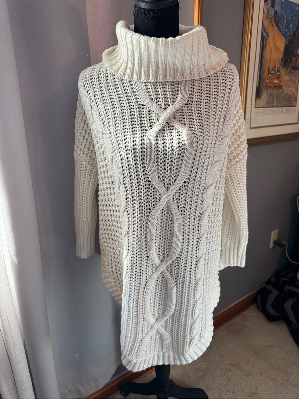 Express Cream Cable Turtleneck Sweater Tunic